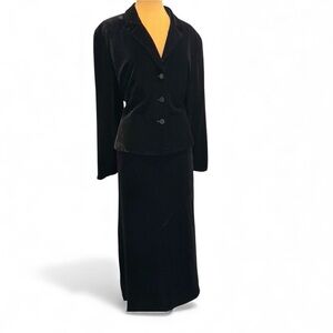 Rena Rowan formal holiday black velvet 2 piece blazer full length skirt suit set